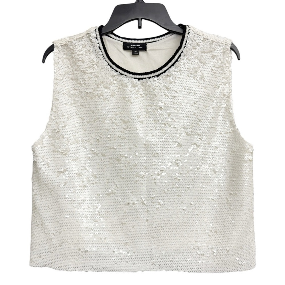 Tahari Arthur S. Levine White Sequins‎ Sleeveless Professional Crop Top 10